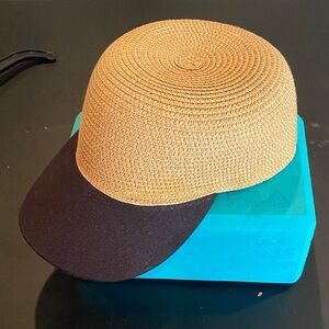 Surell Tan and Black Straw Baseball Cap hat